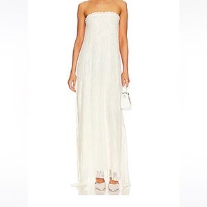 We Wore What Strapless Lace Maxi - Ecru, Size 4